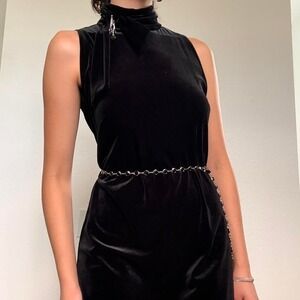Y2K Black Velvet Turtleneck Maxi Dress
